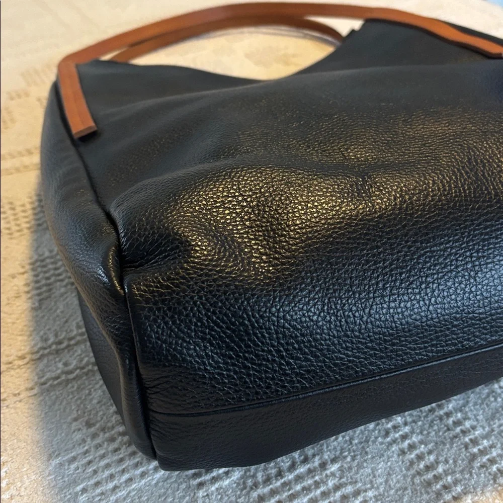 Valentina‎ Black and Tan Pebbled Leather Tote Shoulder Bag